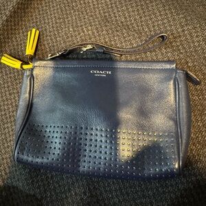 Coach Midnight Blue Wristlet with Yellow Accents